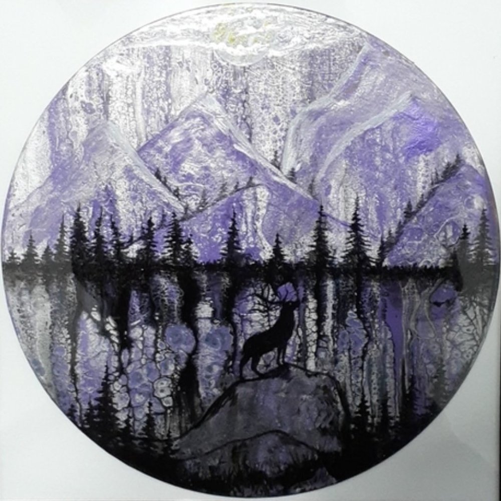 Hand Crafted Vinyl Record Deer Original Round Painting Acrylic Wall Art Forest